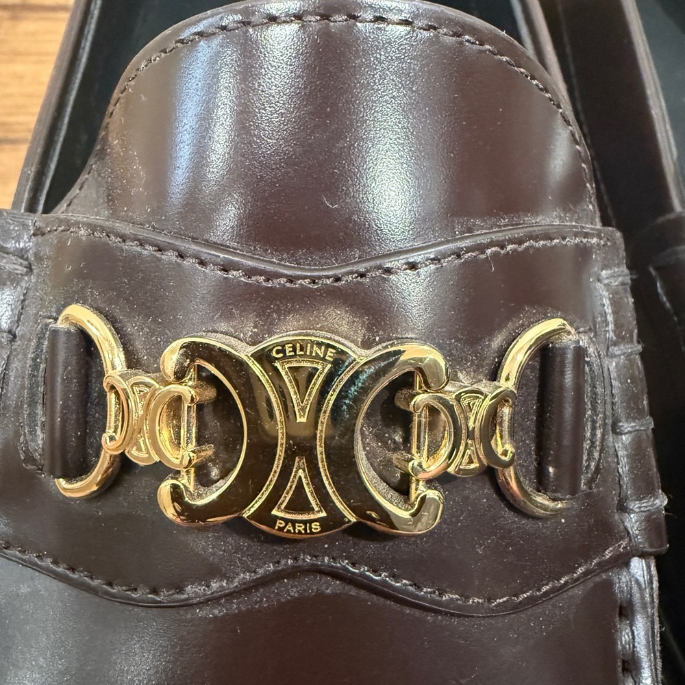 Celine Women’s Brown Leather Loafers with Gold Hardware - Picture 6 of 8